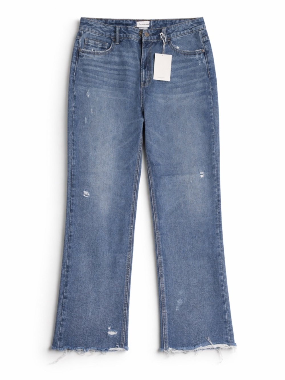 Flying Monkey Distressed Straight Leg Jean Size 31 Raw Hem High Rise Medium Wash